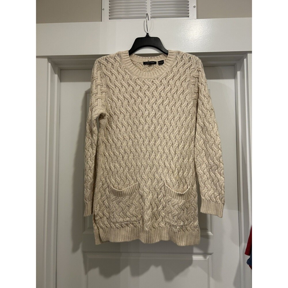 Jeanne Pierre Women Fisherman Cable Knit Cotton Sweater Large Cream Nautical